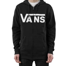 fekete Vans cipzáras, kapucnis, kenguru zsebes pulóver fehér Vans felirattal