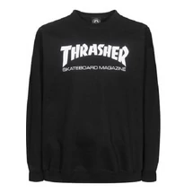 fekete Thrasher környakas pulóver fehér thrasher felirattal