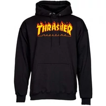 fekete kapucnis thrasher pulóver, sárga lángos thrasher felírattal