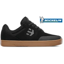 Etnies fekete hasított bőr vastag varrott barna talpú gördeszkás cipő 