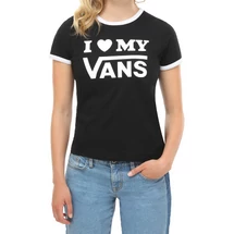 VANS Love Ringer - black / white, fekete női póló I love my Vans fehér felirattal