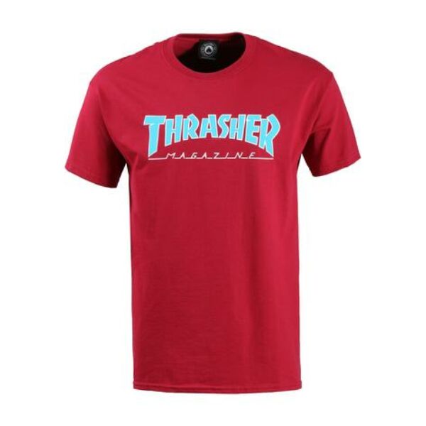 THRASHER Outlined piros póló világoskék thrasher felírattal
