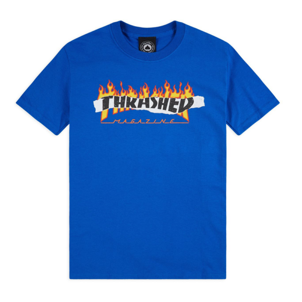 THRASHER  Ripped  Royal blue póló nyomott Thrasher mintás felirattal