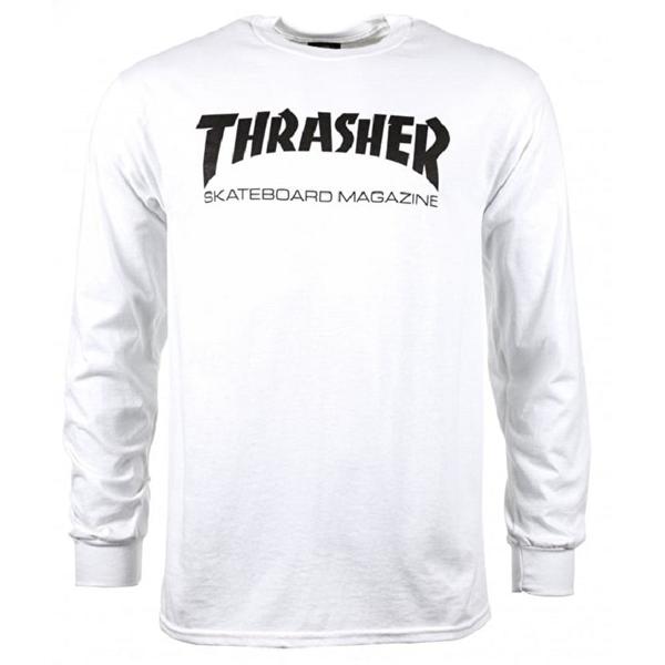 fehér Thrasher vékony hosszú ujjú póló fekete thrasher felírattal