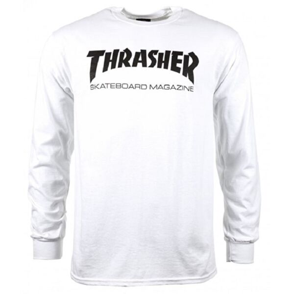fehér Thrasher vékony hosszú ujjú póló fekete thrasher felírattal