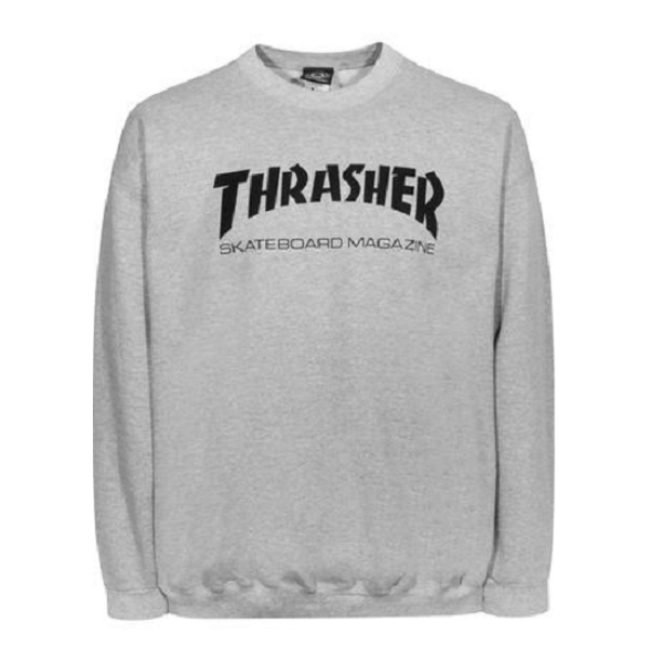 Thrasher világos szürke környakas pulóver fekete thrasher felirattal