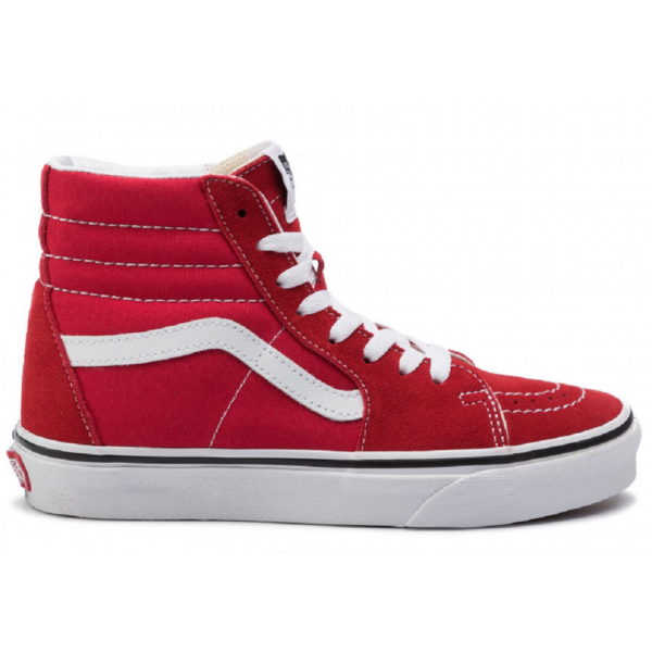 VANS SK8-HI piros magasszárú cipő fehér vans csíkkal az oldalán