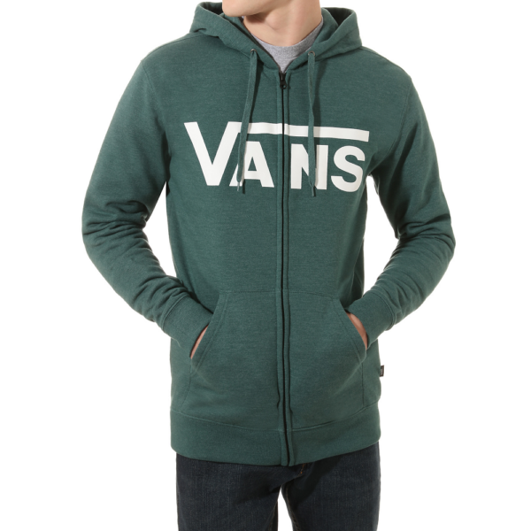 VANS Classic Zip  #  Vans Trekking green heather, zöld cipzáros kapucnis pulóver, fehér vans felírattal
