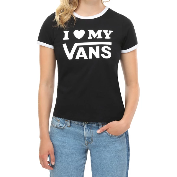 VANS Love Ringer - black / white, fekete női póló I love my Vans fehér felirattal