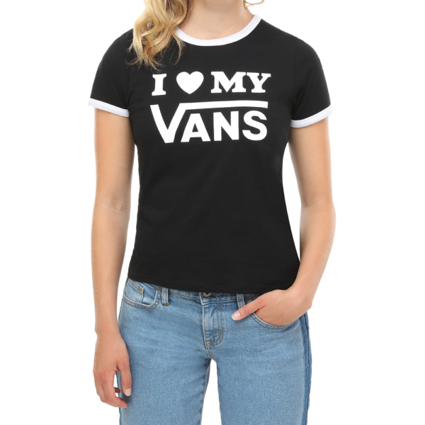 VANS Love Ringer - black / white, fekete női póló I love my Vans fehér felirattal