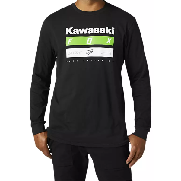 FOX Kawasaki Stripes LS - Black hosszú ujjú póló
