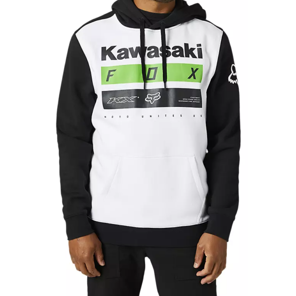 FOX Kawasaki Stripes PO Black / White kapucnis pulóver