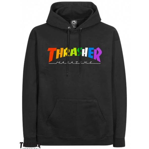 ​THRASHER  Rainbow Mag Po - Black kapucnis pulóver